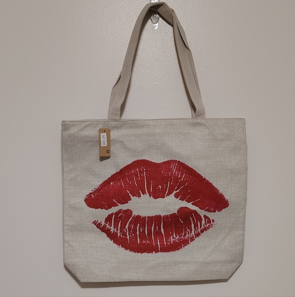 Bold Red Lip Canvas Tote | Chic Statement Bag